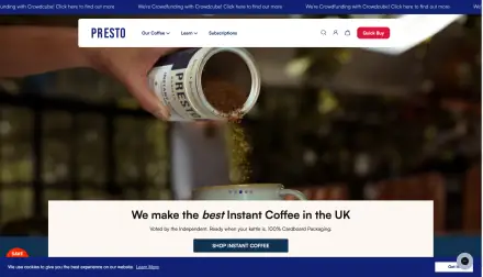 Presto Coffee website homepage